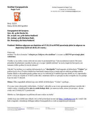 Zahtjev za hitno povećanje plata, Sindikat Energopetrola Regije Tuzla